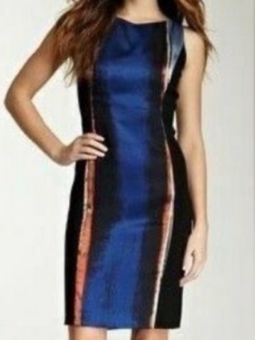 Elie Tahari Black Sheath Dress with Blue and Orange Panel